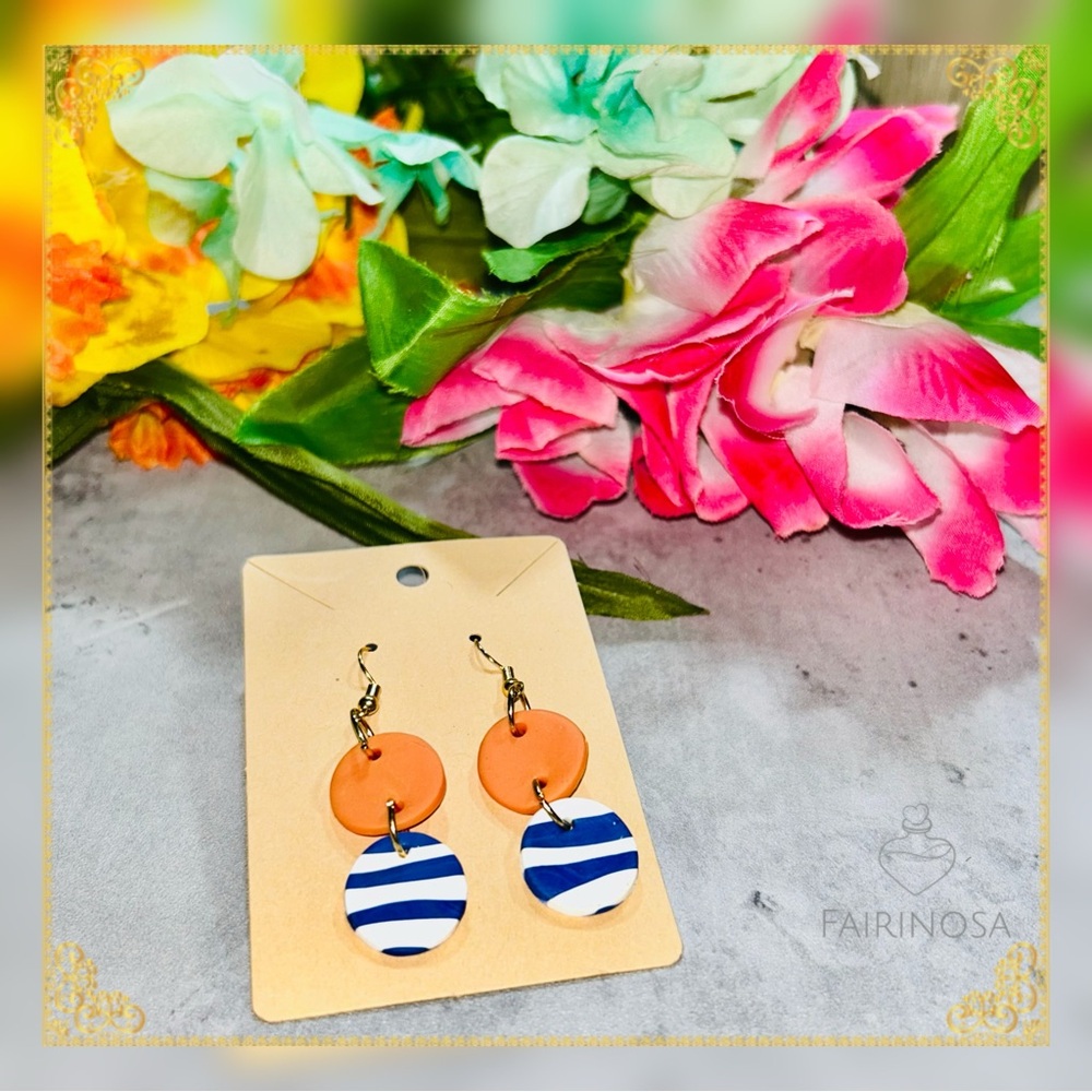 Orange and Blue Striped Earrings